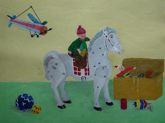 Olieverfschilderij op papier. 3-2-2001, Paardje 60x45 cm