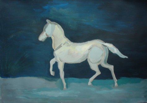 Acrylverfschilderij op papier. 21-2-2001, Paard van Van Gogh. 70x51 cm