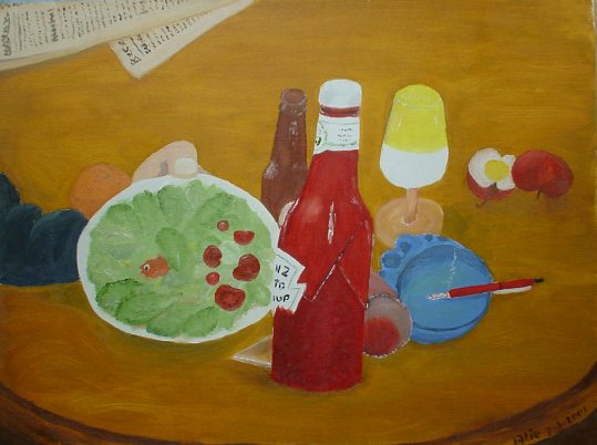 Olieverfschilderij op papier. 7-3-2001, Ketchup. 60x45 cm
